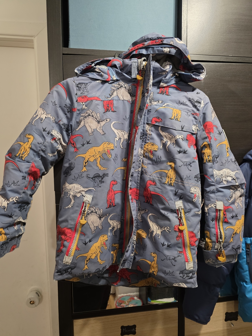Kids' Puffer Jacket with Colorful Dinosaur Print - Blue Deux Par Deux 6 Ans